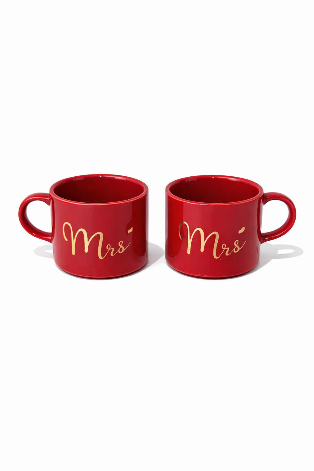 Duo de Tasses “Mrs” avec Sous-Tasse Cœur LOVE – Rouge & Doré