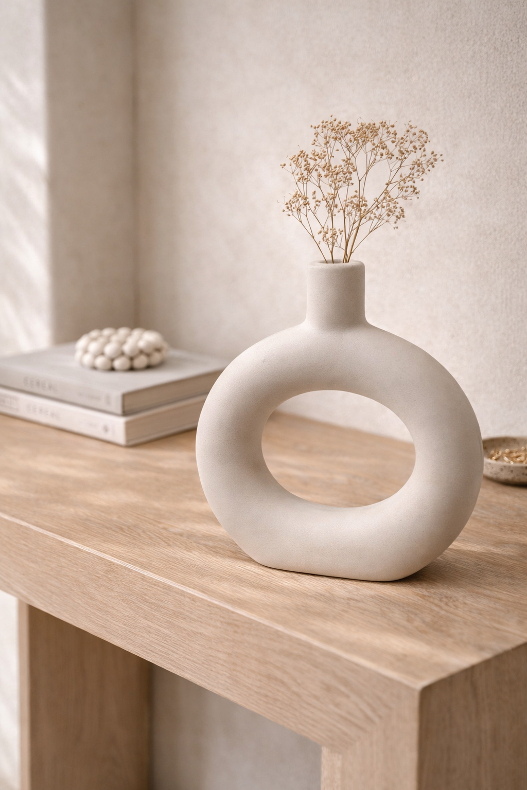 Vase Anneau Minimal en Céramique Beige