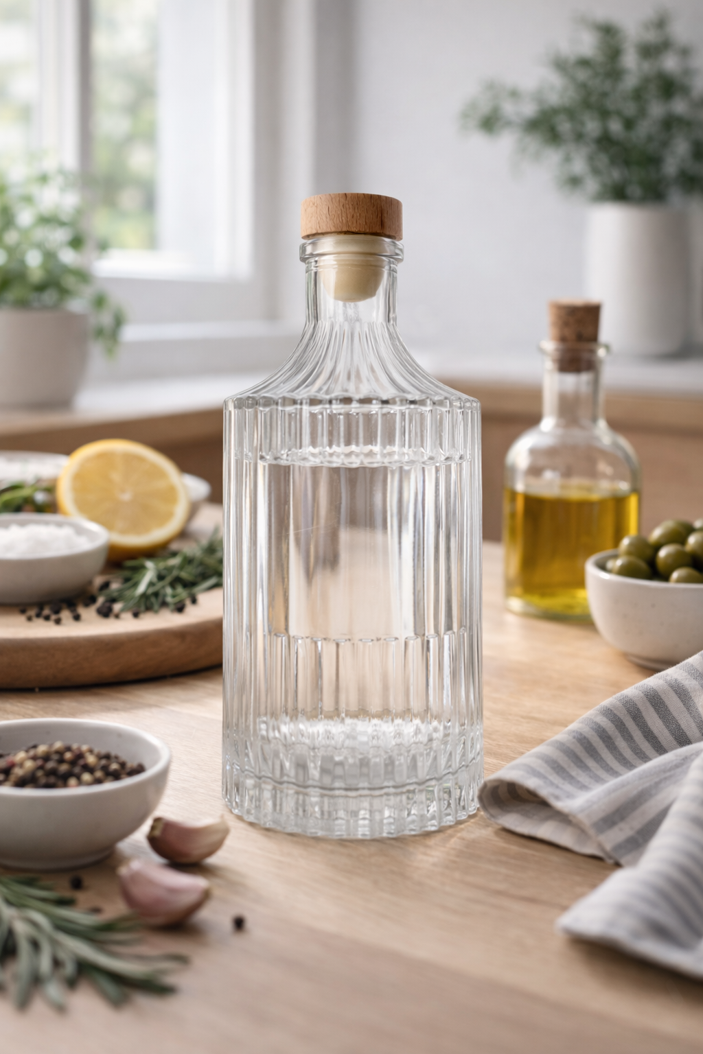 Carafe Striée en Verre avec Bouchon en Bois