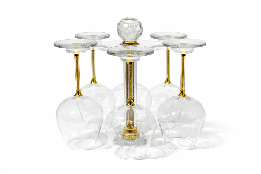 Service en Verre & Or – 6 Verres + Carafe avec Support Élégant