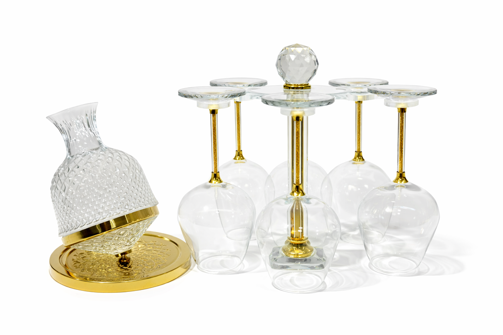 Service en Verre & Or – 6 Verres + Carafe avec Support Élégant
