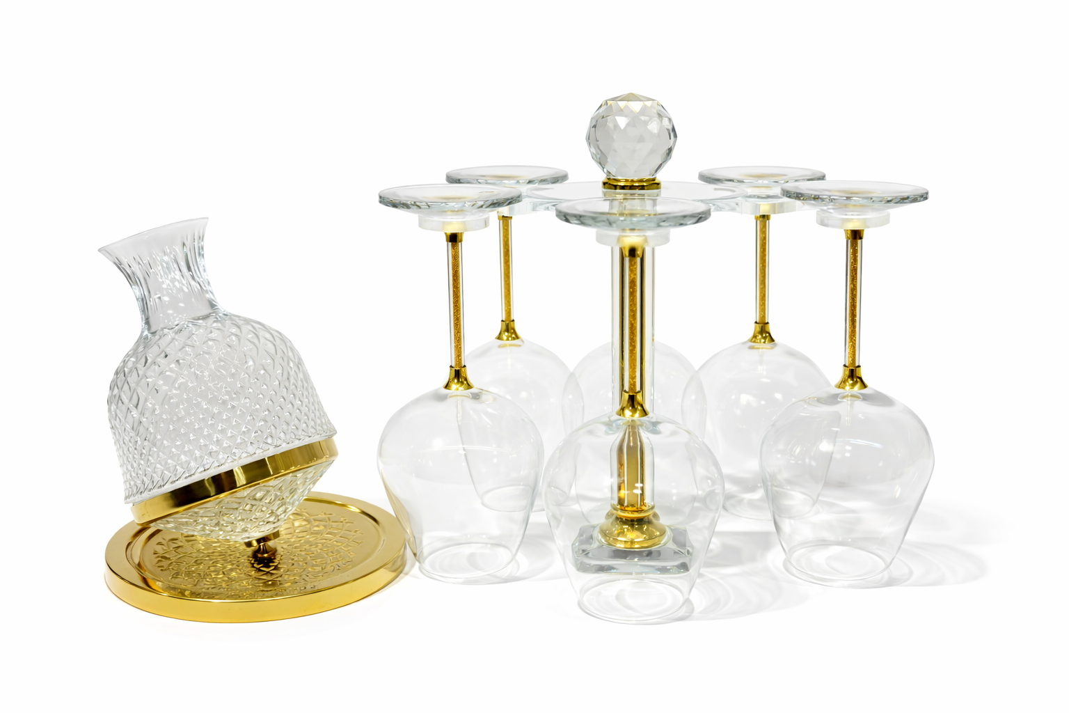 Service en Verre & Or – 6 Verres + Carafe avec Support Élégant